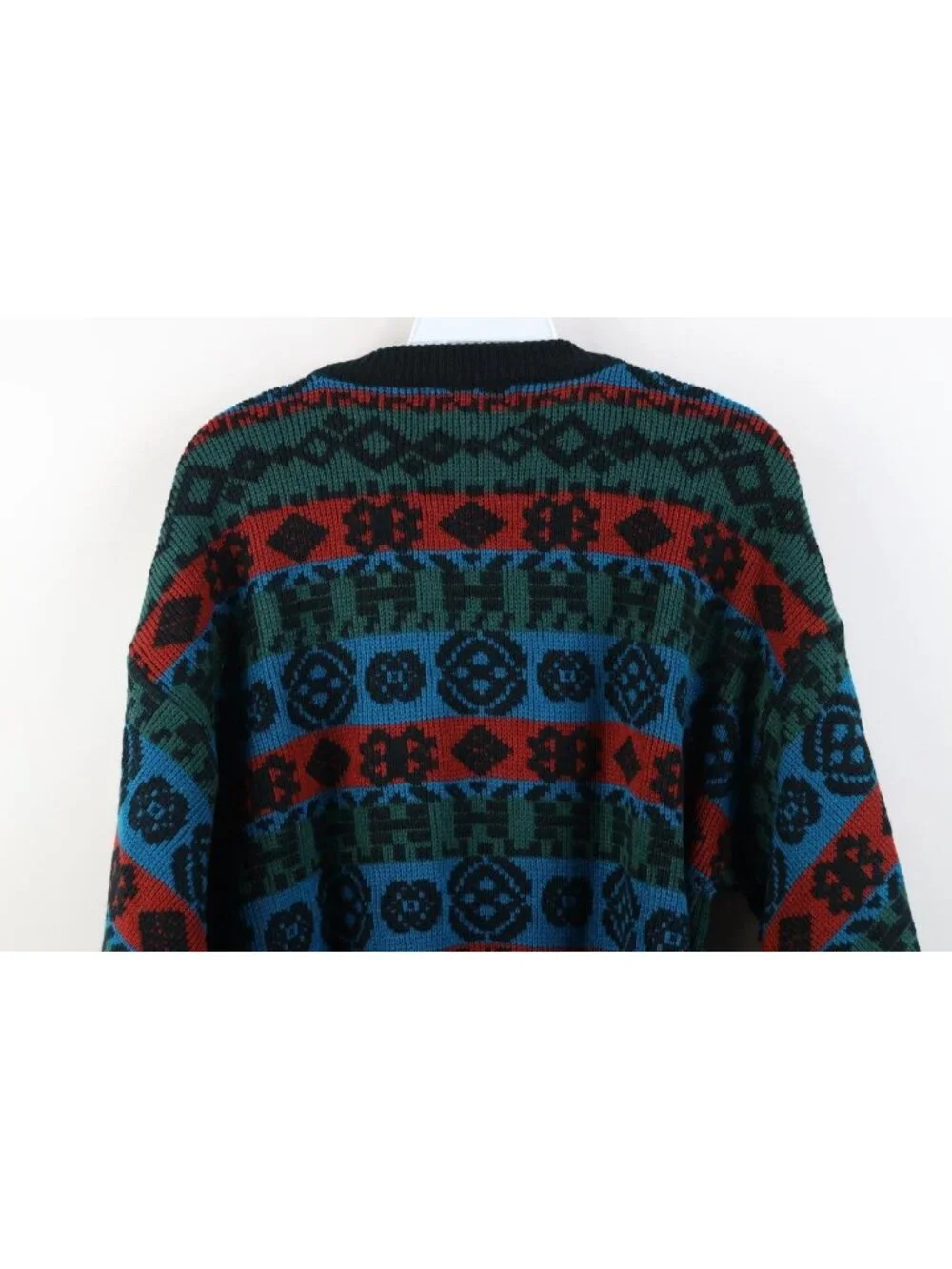 Vtg 90s Streetwear Mens Large Fair Isle Geometric Striped Knit Crewneck Sweater